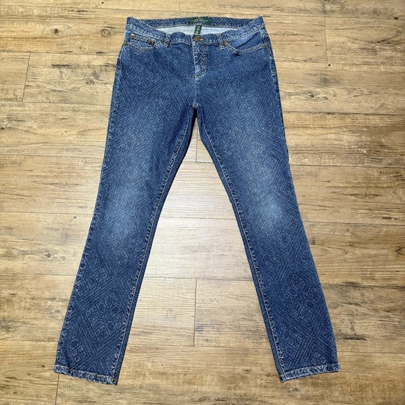 Ralph Lauren Jeans LRL Modern Skinny Mosaic Print Size 10 Mid Rise Straight Leg - Picture 1 of 12